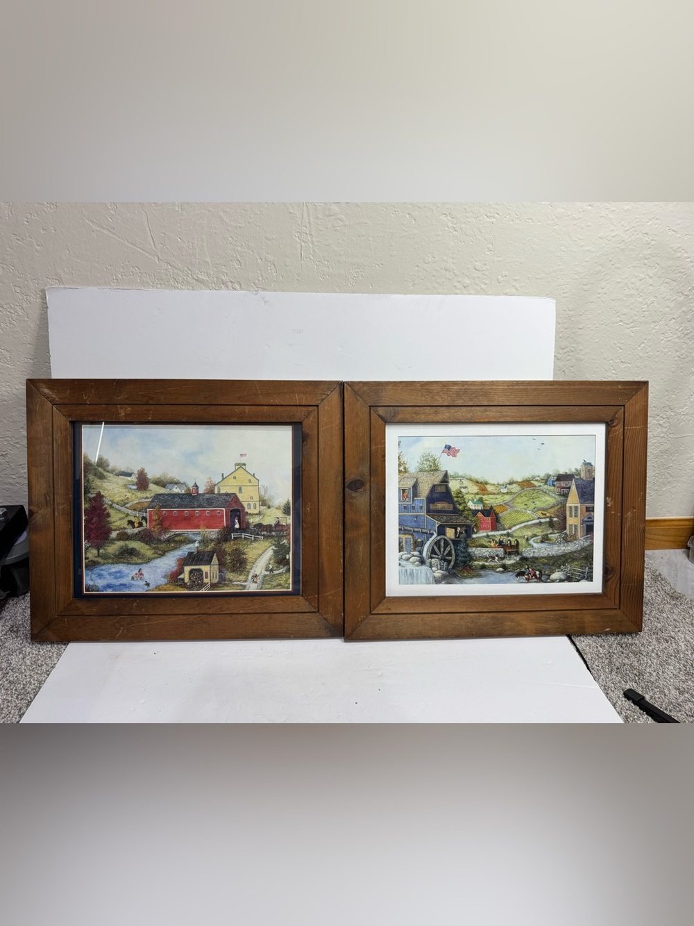 Pair of Country Folk Art Framed Prints